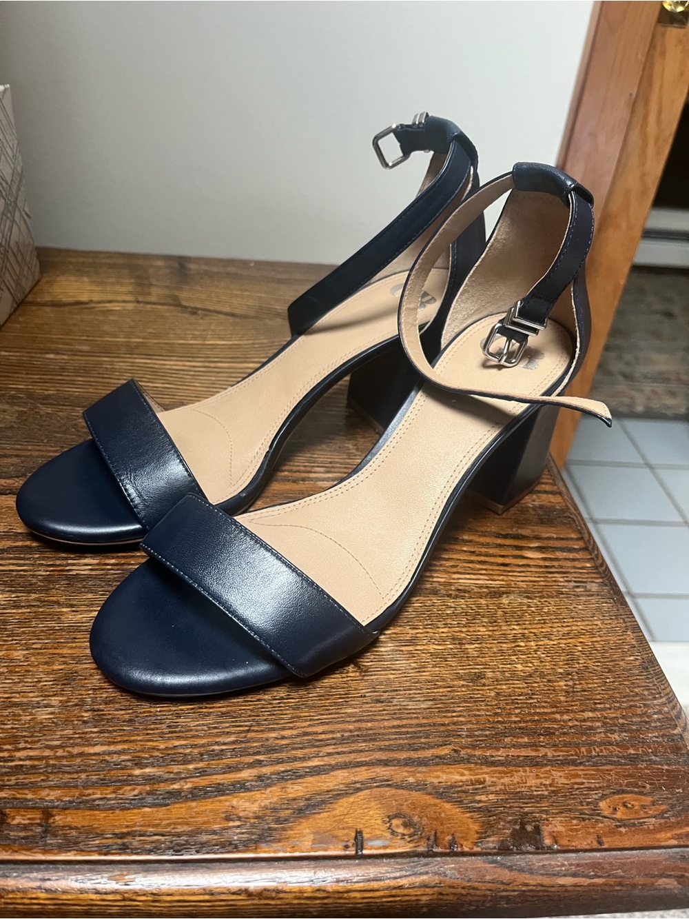 GB girls Navy Open-Toe Block Heel Sandals with Ankle Strap
